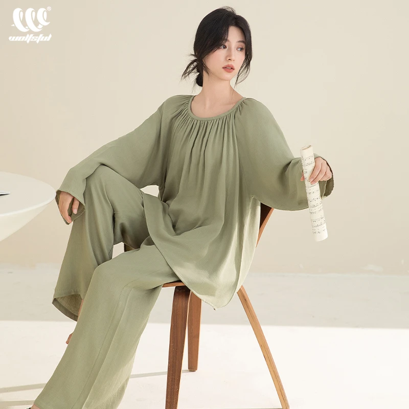 睡衣女款春秋季抑菌竹纤维棉纱布ins公主风长袖可外穿家居服套装