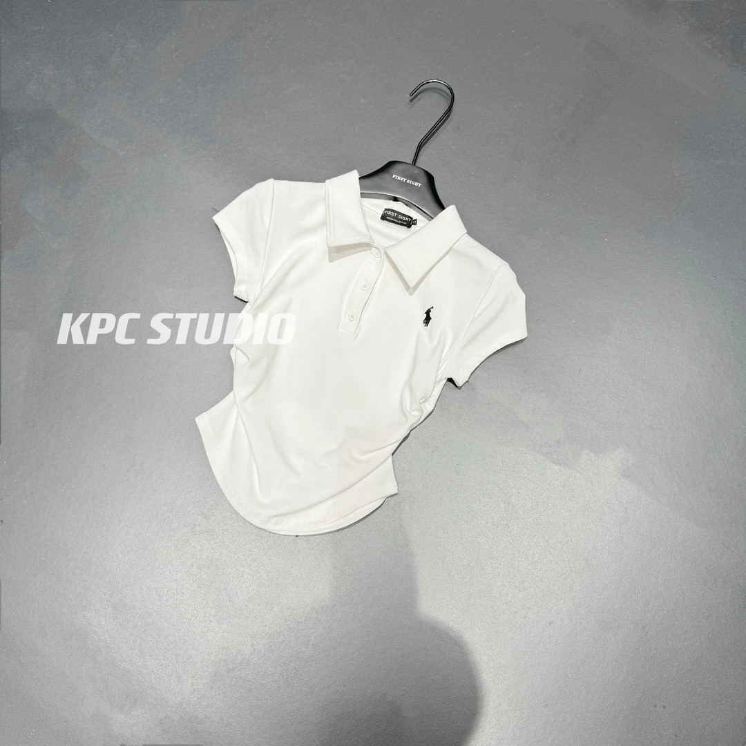 KPC【POLO领小马刺绣正肩短袖】2025新品显瘦收腰百搭纯色T恤