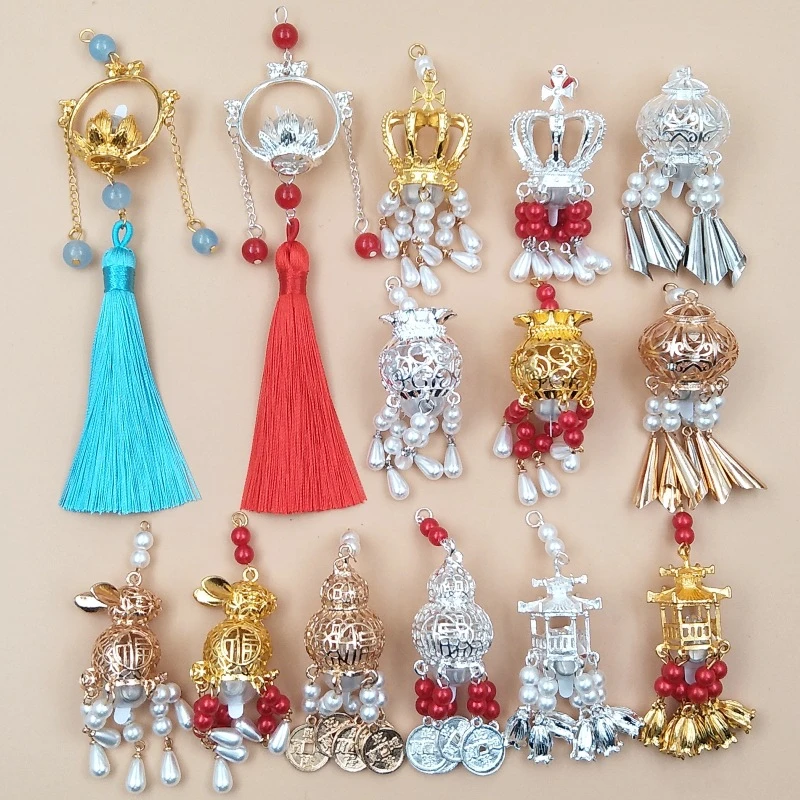 铁合金亚克力吊坠 会发光的灯笼发簪配件古风宫灯流苏簪子坠子