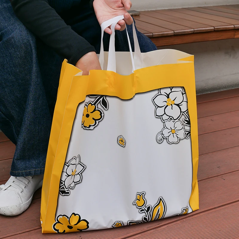 小清新茉莉花磨砂塑料手提塑料袋女装童装打包衣服手提袋定制logo