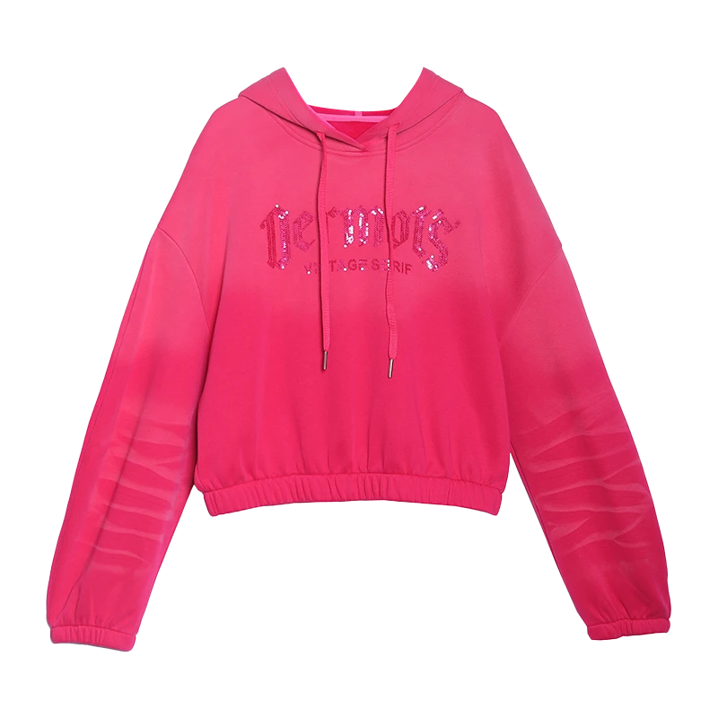 TUOGU/拓谷长袖运动针织时尚休闲女士连帽加绒印花D40722