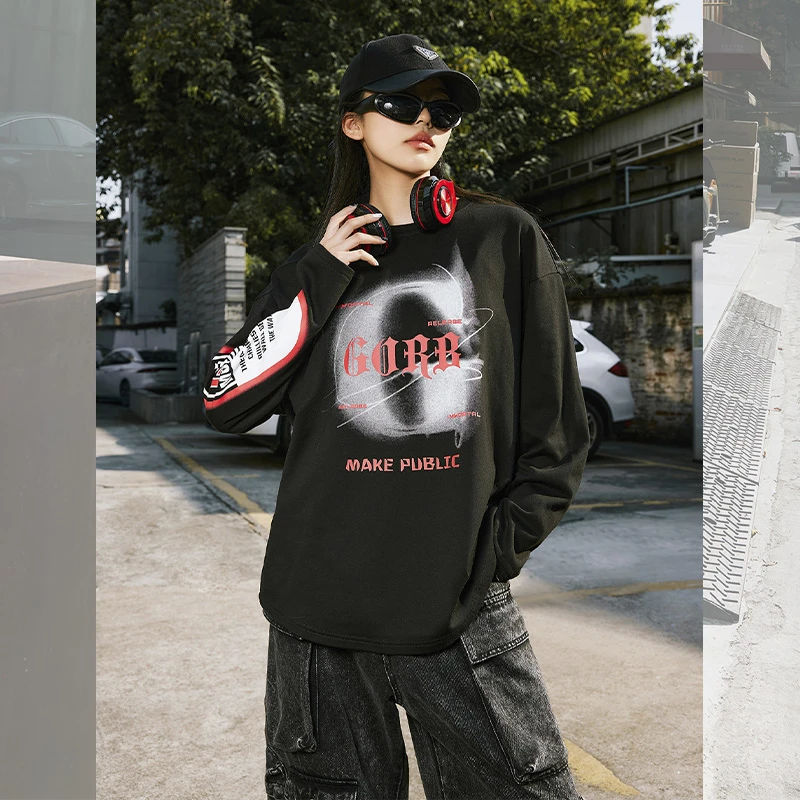 TUOGU/拓谷圆领打底衫印花街头嘻哈D30806