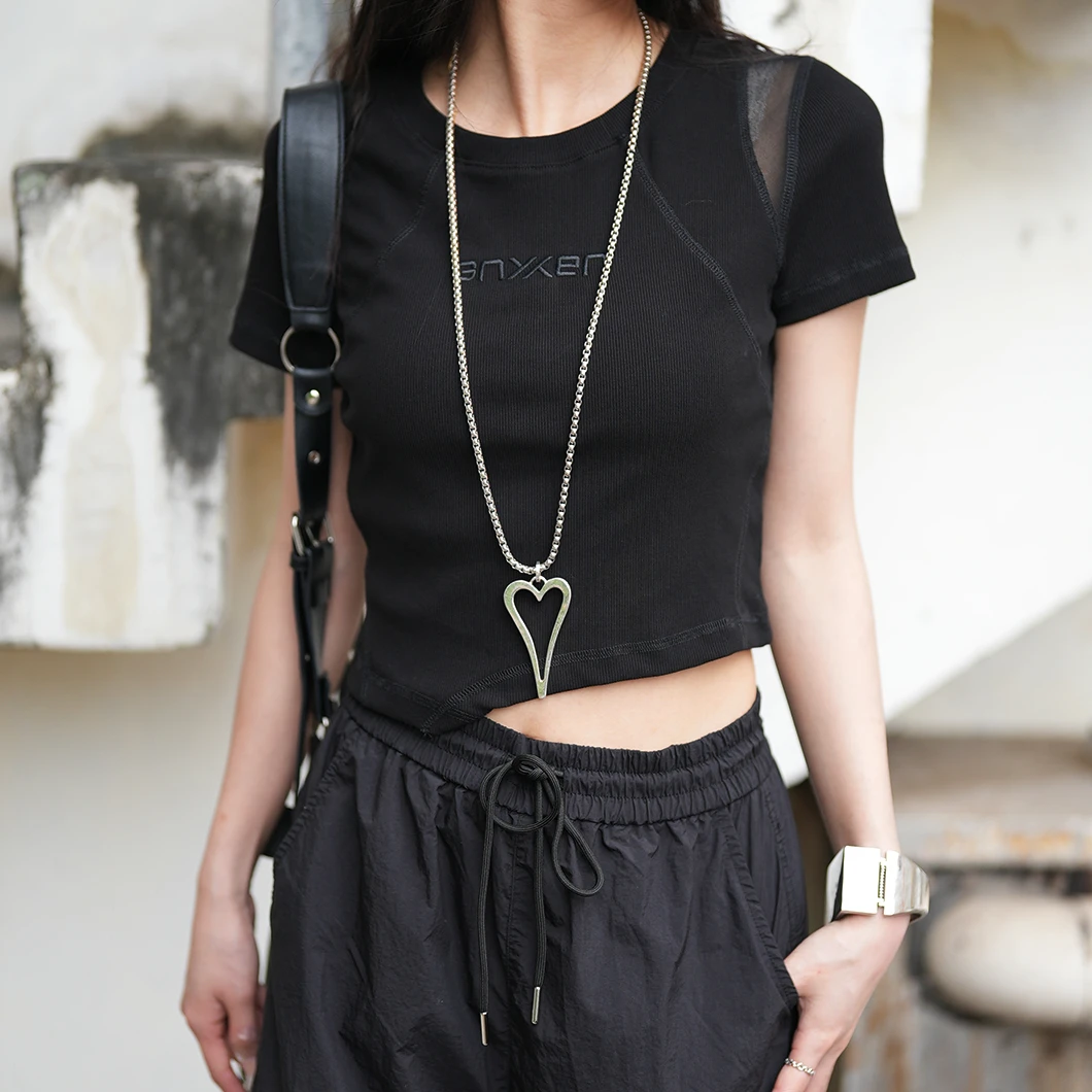 短袖t恤上衣短款夏季黑色修身露脐x40481