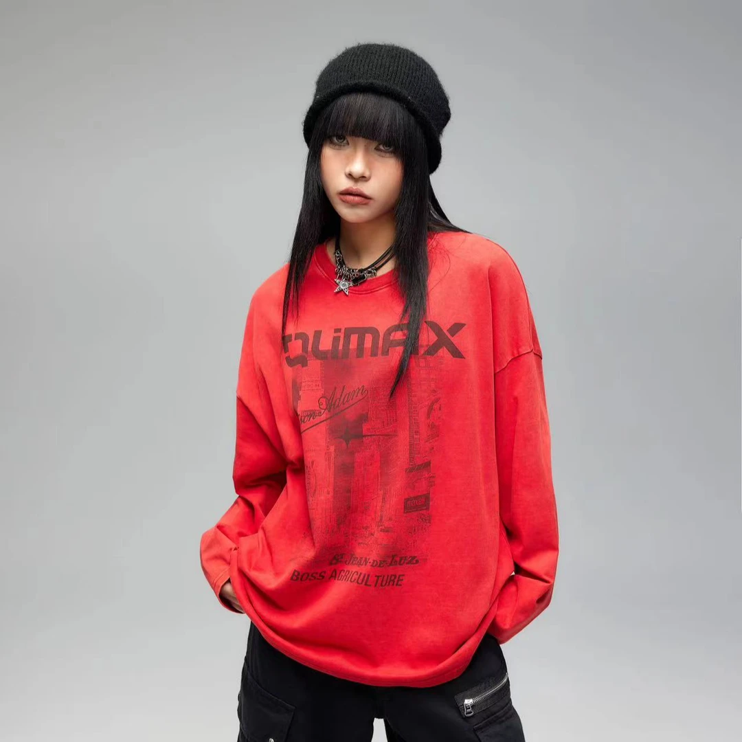 TUOGU/拓谷长袖休闲春季连帽宽松潮流印花圆领Q40309