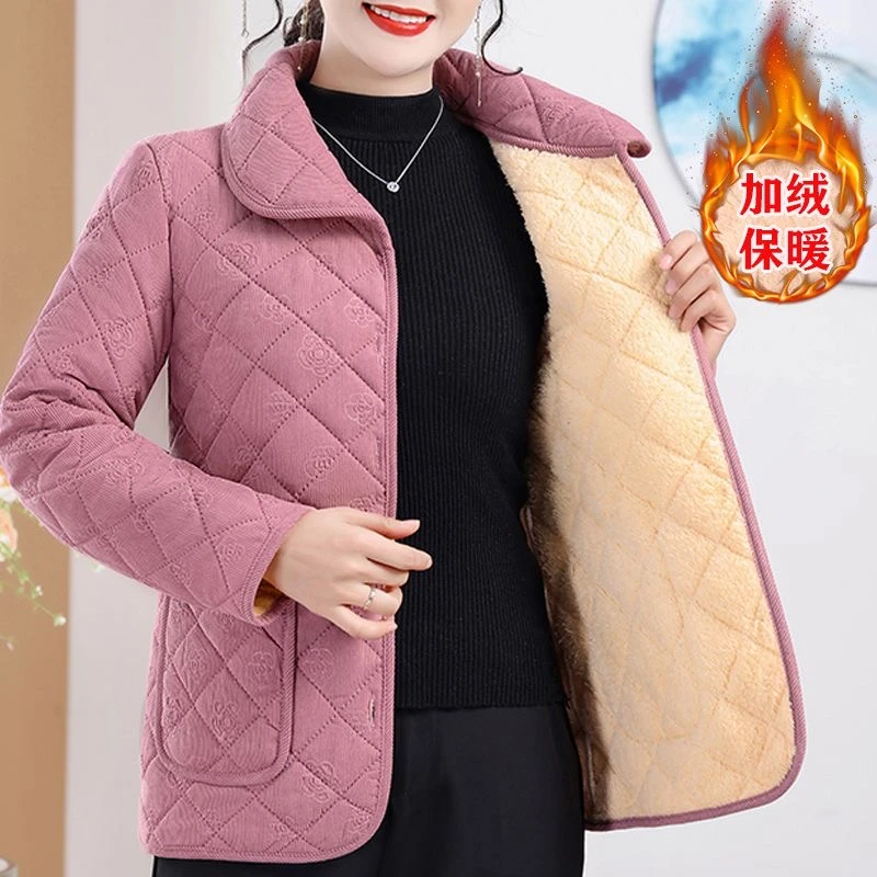 妈妈装秋冬加绒加厚棉衣