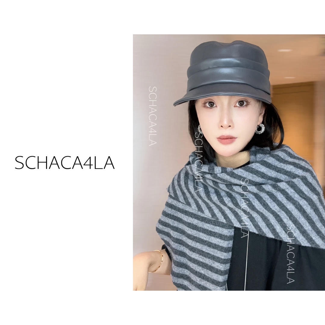 SCHACA4LA “格雷风”甜酷蛋白皮褶皱鸭舌帽 挺括有型