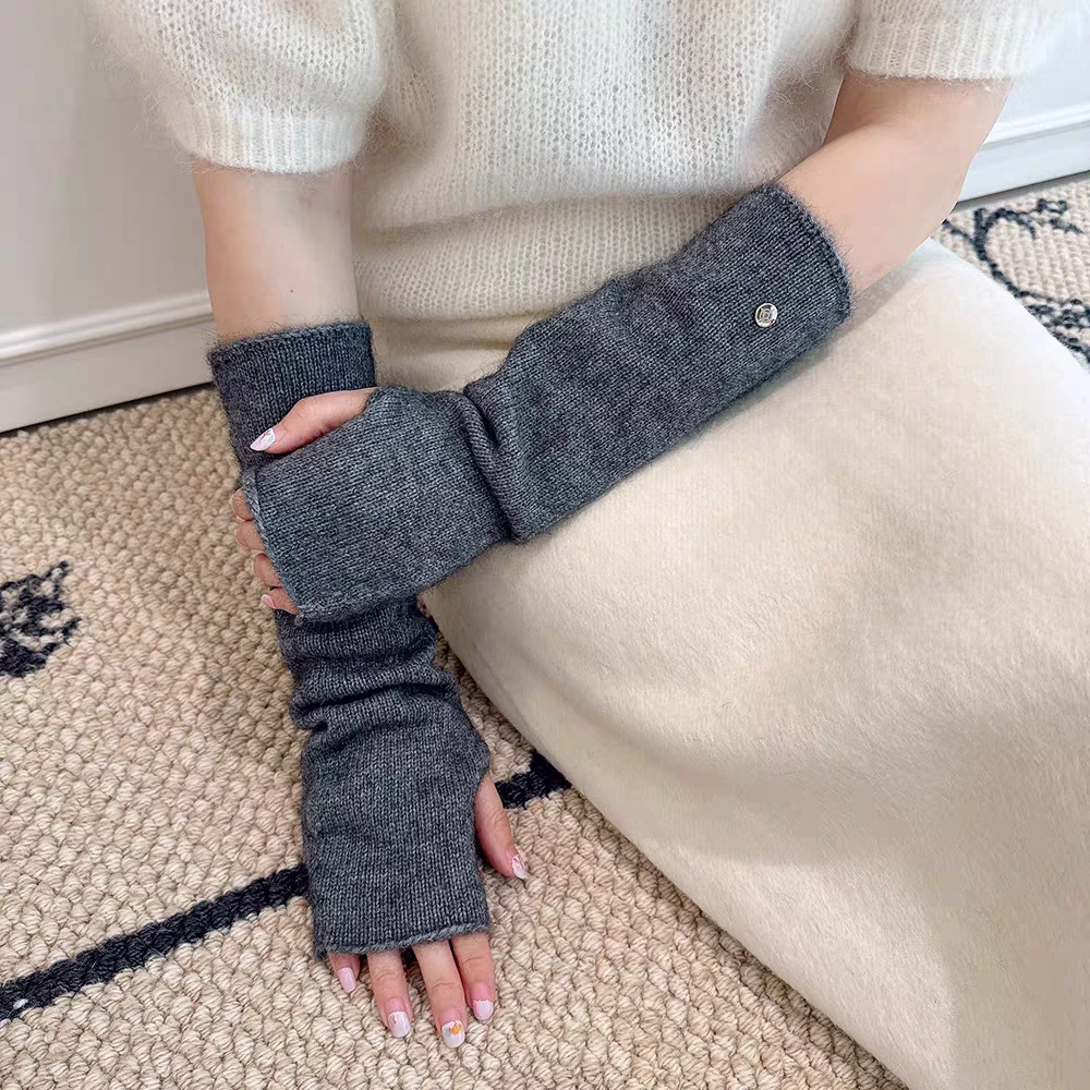 新款高档浣熊绒羊毛混纺针织袖套手套 秋冬护手袖高级感