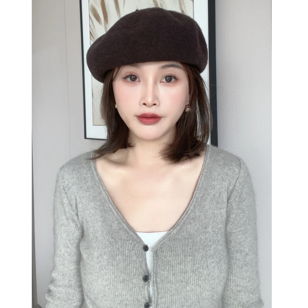 小雨帽社 新款贝雷帽女秋冬款显脸小英伦复古百搭羊毛画家帽子