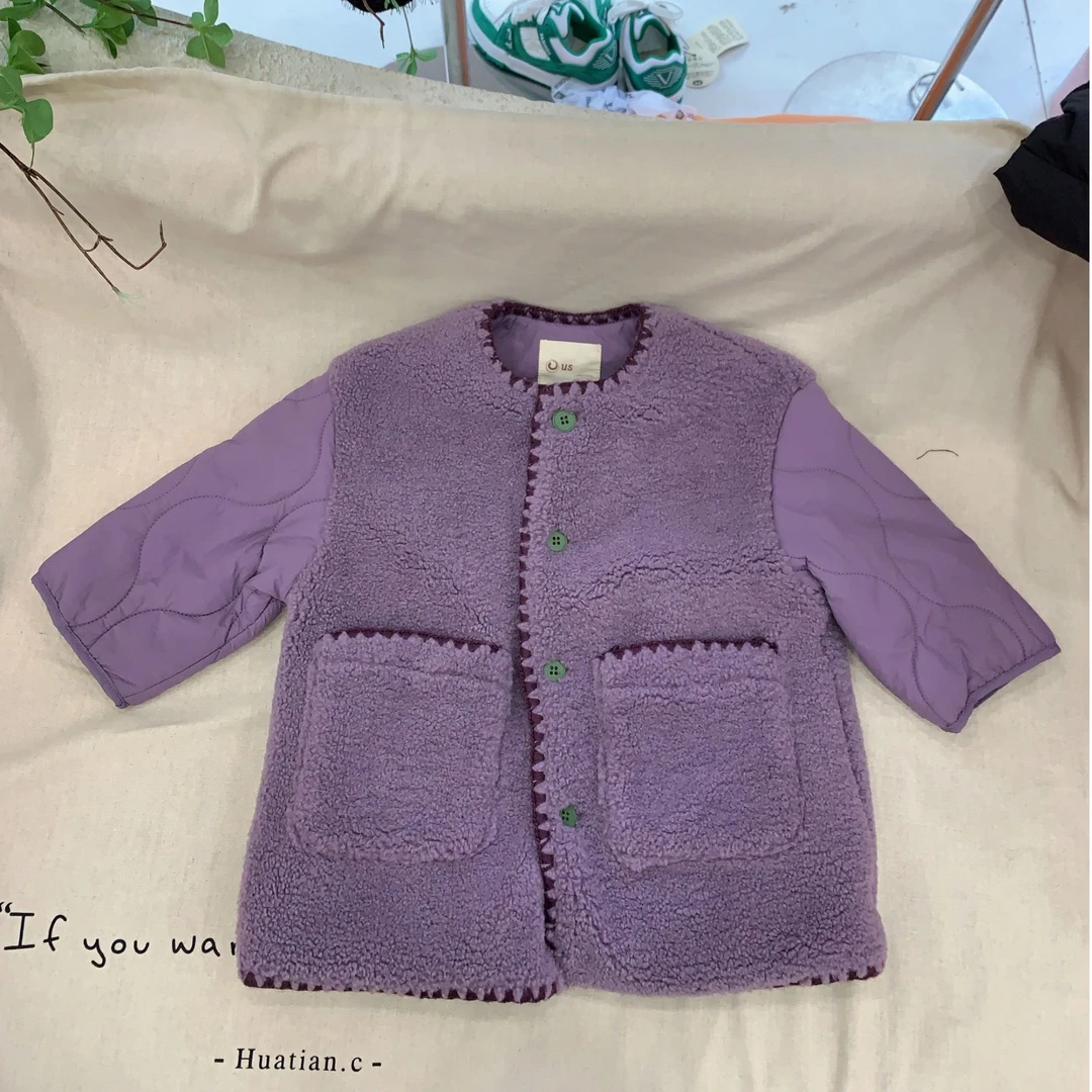3204款童装拼接外套儿童冬季紫色