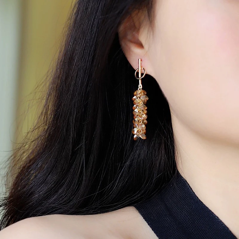 「金黄麦穗」透明超仙茶色锆清新耳环耳夹蚊香盘无耳洞