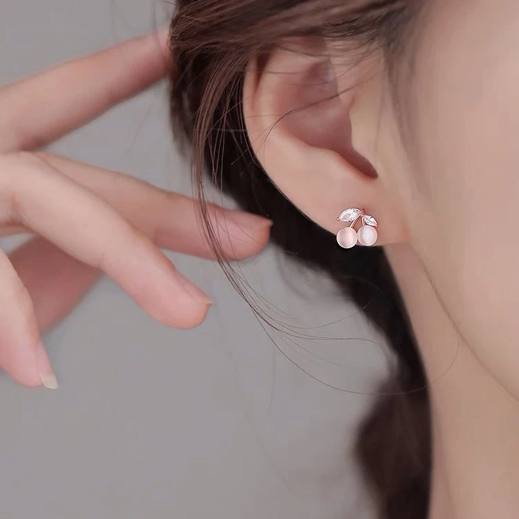 铜合金耳饰 樱桃铺子气质小巧ins蚊香盘耳夹无耳洞耳饰女甜美小众