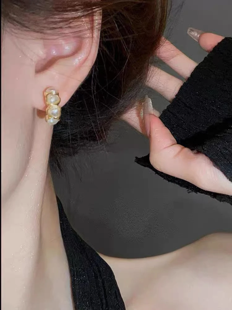 铜合金耳饰 「四珠简约」耳环无耳洞耳夹女法式时尚气质耳饰女l轻奢
