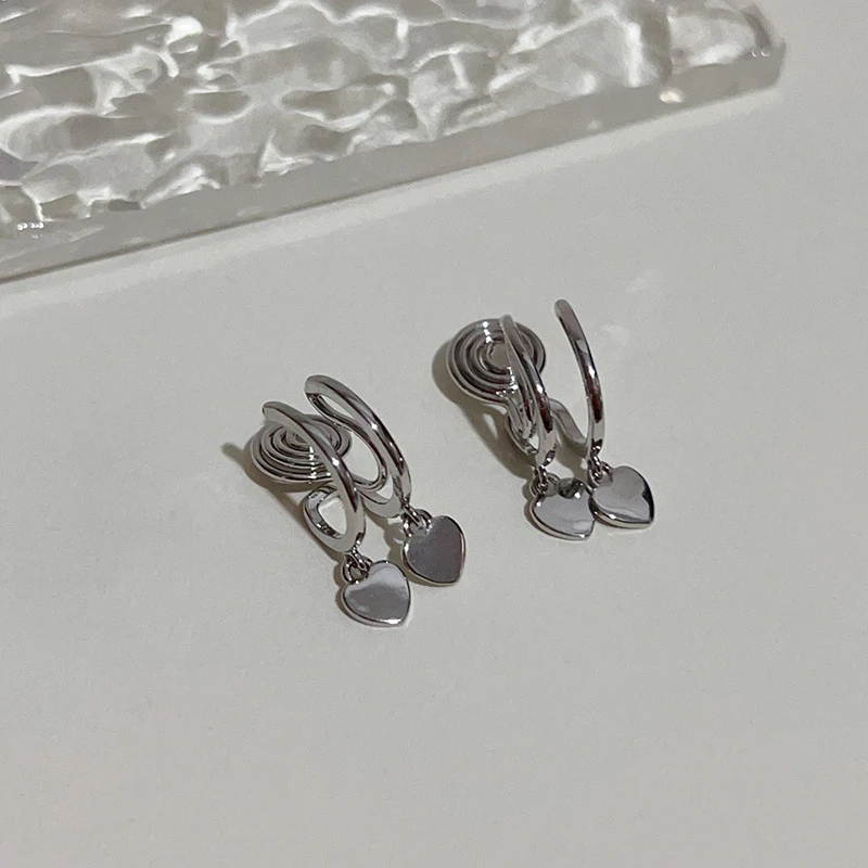 铜合金耳饰 无耳洞耳夹双层爱心金色无痛耳夹男女耳饰甜美简约