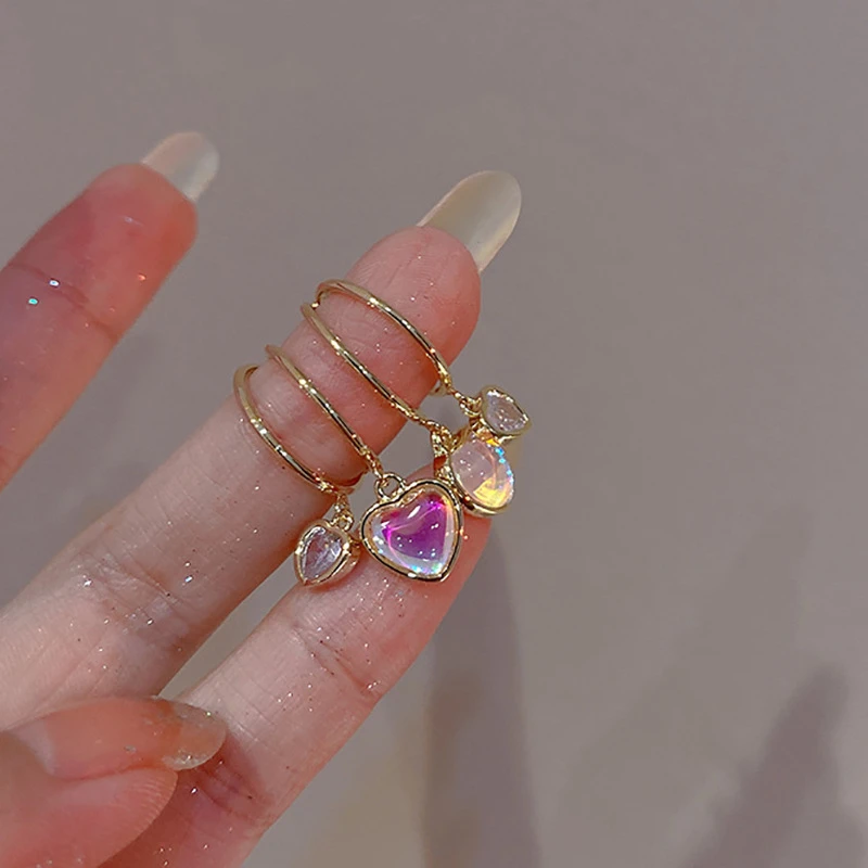 铜合金耳饰 无耳洞耳夹幻彩爱心耳蚊香盘心形耳钉耳饰小众设计女