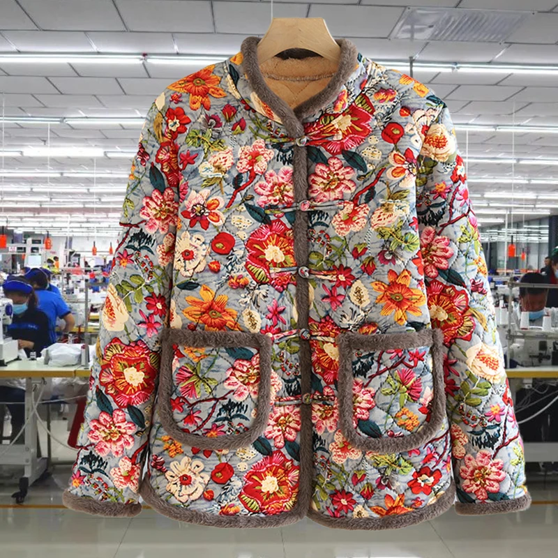 2024年冬季新款花棉袄新中式中老年妈妈棉衣棉服保暖时尚洋气外套