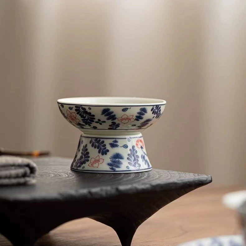 简约茶道珐琅彩镂空简约创意全瓷复古青花釉里红鱼藻纹过滤组家用