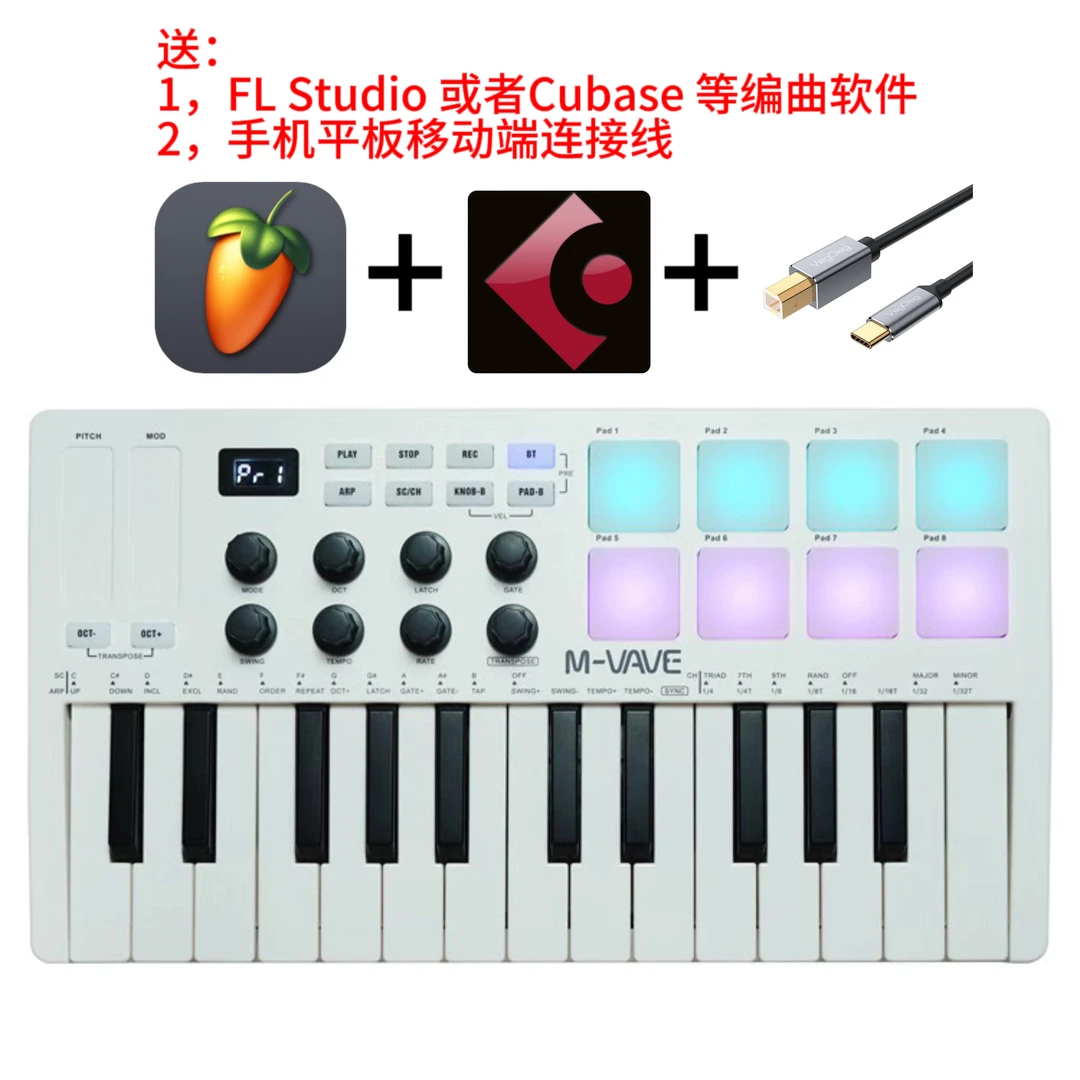 Mvavesmk25迷笛MIDI键盘控制器cubase flstudio编曲键盘RGB打击垫