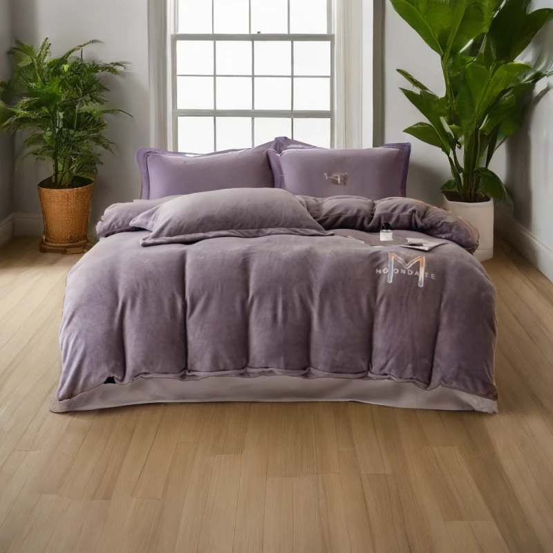 《安源老师推荐》紫色MN宝宝绒2米乘2.3床上四件套