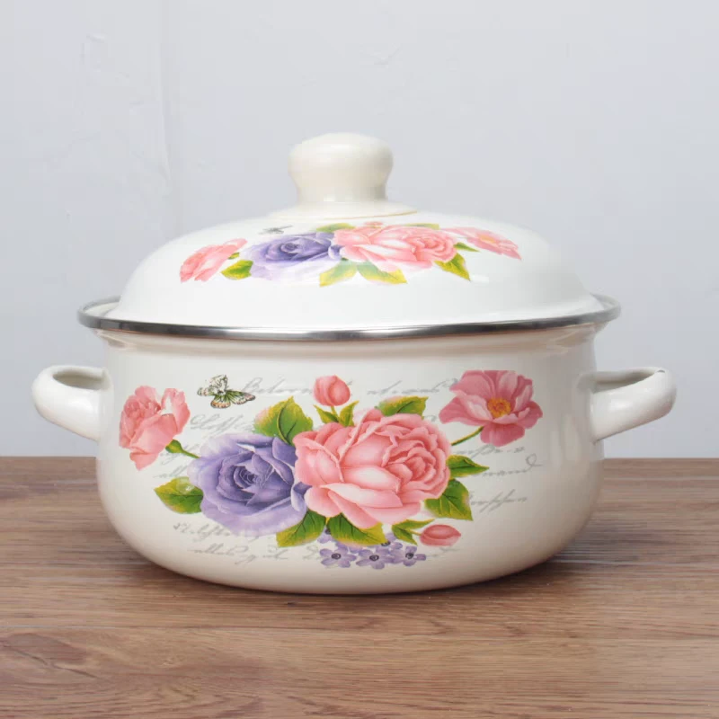 16cm加厚珐琅浪漫之都双耳搪瓷锅家用迷你汤锅辅食锅炖锅泡面锅