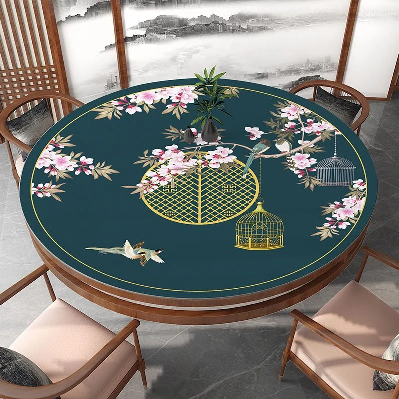2025新款圆桌布新中式经典国风防水防油防烫硅胶软皮革茶几餐桌垫