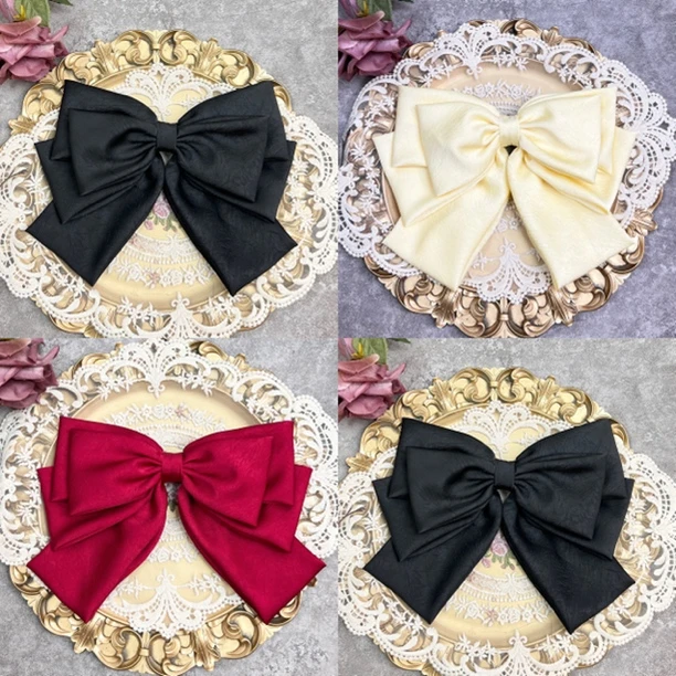 布艺发饰 四层中大版纯色高货暗纹压花蝴蝶结弹簧夹