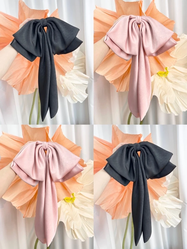 布艺发饰 宽版超大纯色蝴蝶结弹簧夹