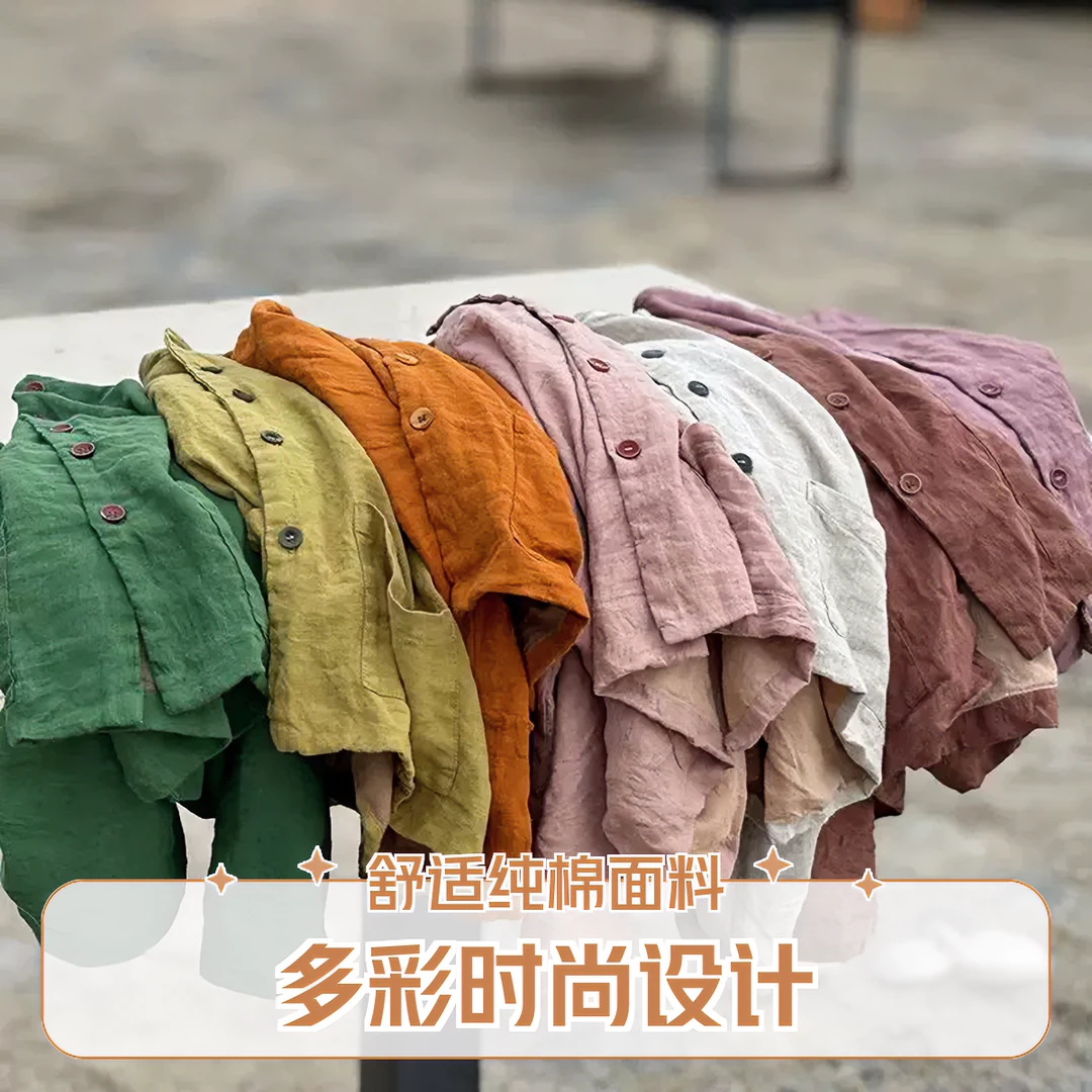 4373春夏宽松砂洗双层亚麻女装外套春秋休闲开衫长袖洋气复古文艺