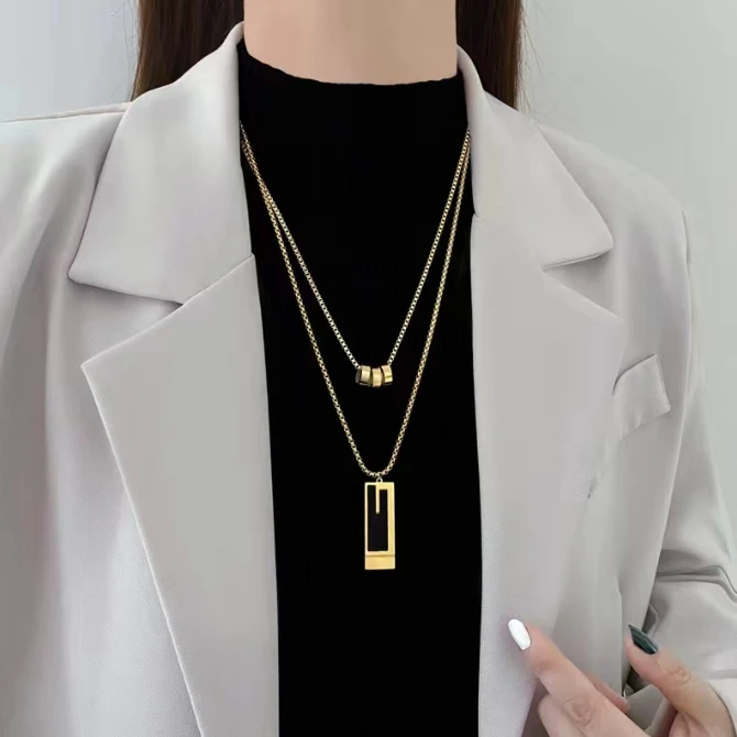 钛钢吊坠 【乔家】时尚2百搭项链双层XL164