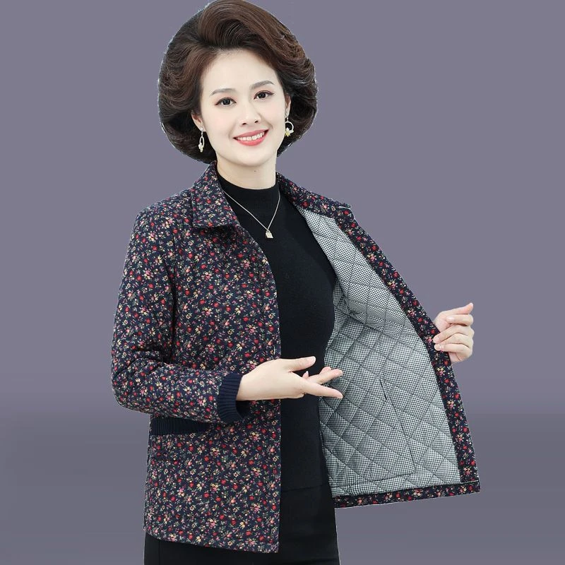 中年妈妈秋冬款女外套新款轻薄小棉衣中老年女士洋气短款春秋上衣