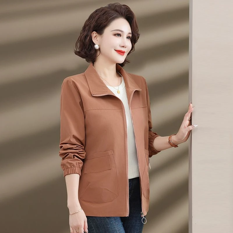 妈妈春装薄款夹克外套2024新款洋气中年中老年女短款春秋上衣外套
