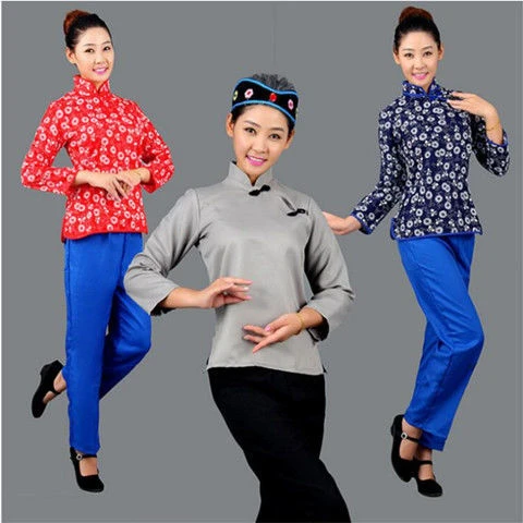 2022新款阿庆嫂村姑碎花采茶服装客家女百姓农民古装乡村民族舞