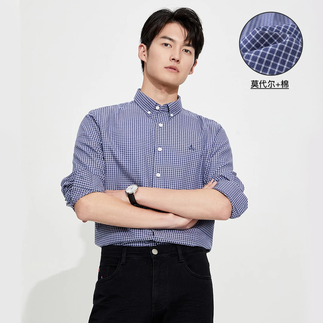navigare意大利小帆船春秋男士经典格纹纯棉休闲衬衫舒适长袖衬衣