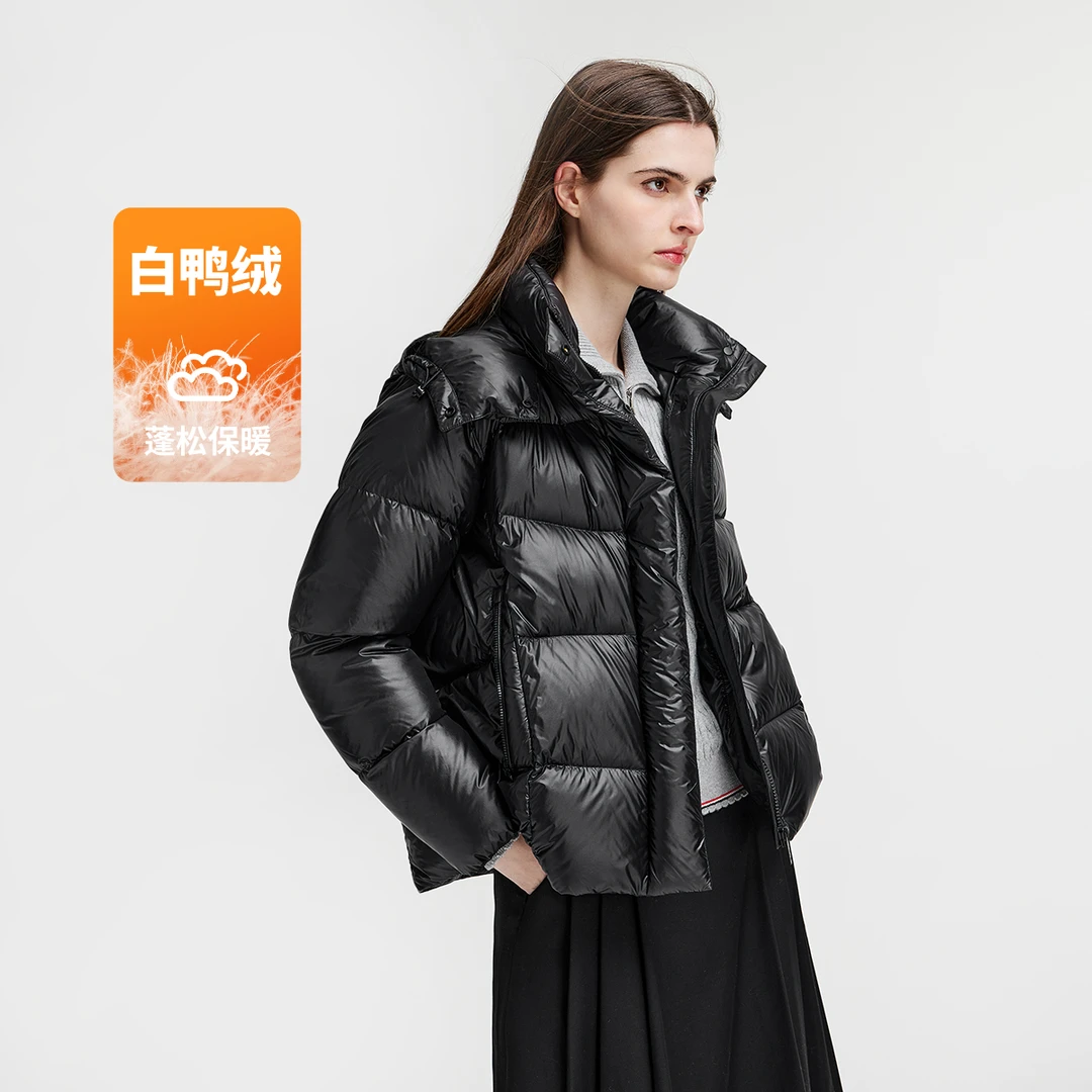 [90白鸭绒]navigare意大利小帆船泡芙云感羽绒服可拆帽女士面包服