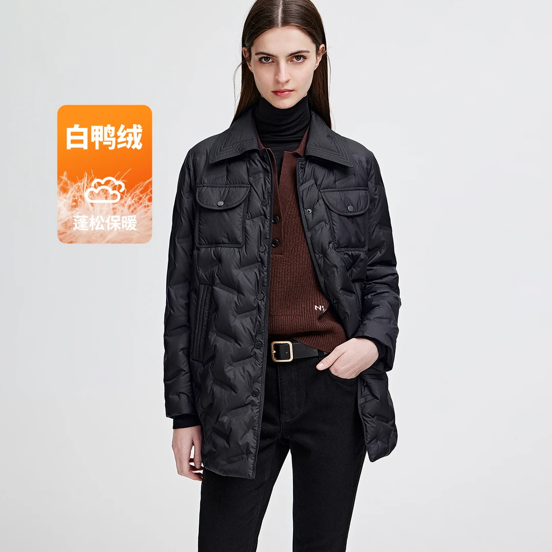 [90白鸭绒]navigare意大利小帆船休闲百搭羽绒服女士翻领中长外套