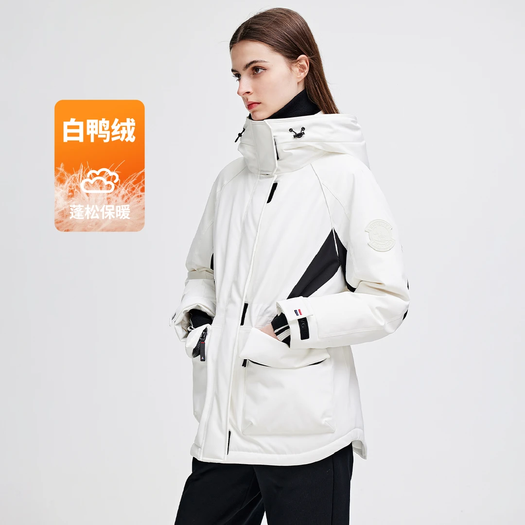 navigare意大利小帆船冬季女士90鸭绒工装羽绒服户外拼色连帽外套