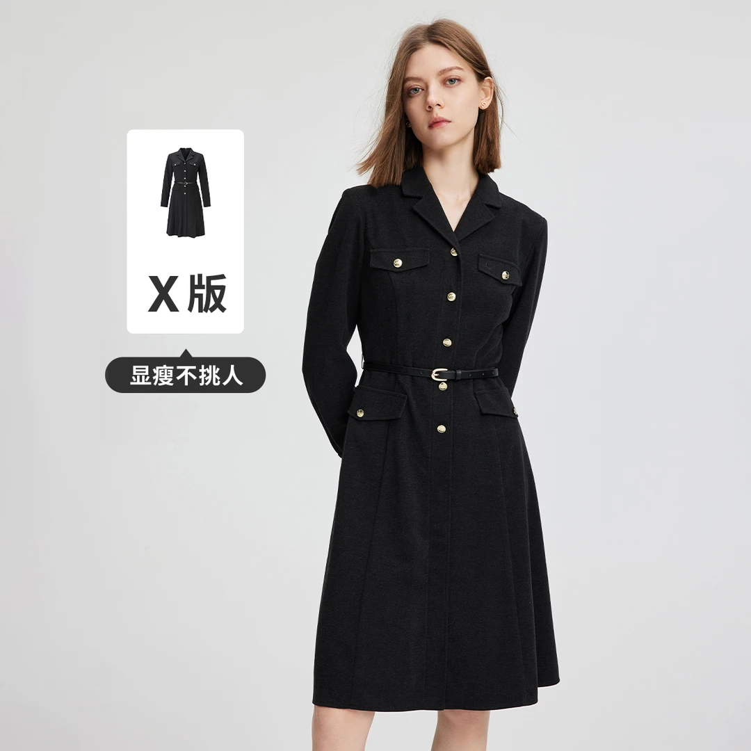 navigare意大利小帆船春秋女士时尚收腰显瘦连衣裙气质职场OL裙子