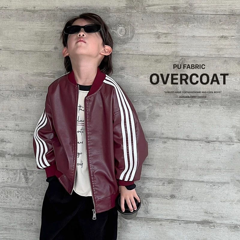 男童超酷外套中大童红色皮衣 伍 ivan家童装 DZ3825