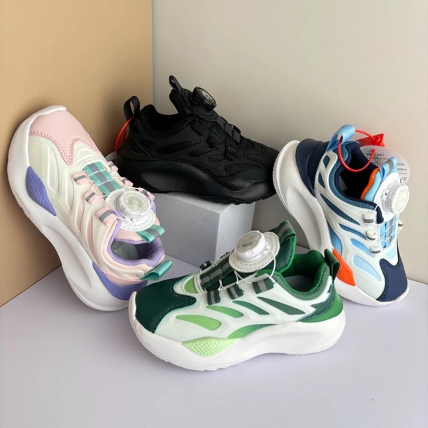 儿童秋季新款皮面防水男童女童潮款休闲纽扣运动鞋1529时尚中大童