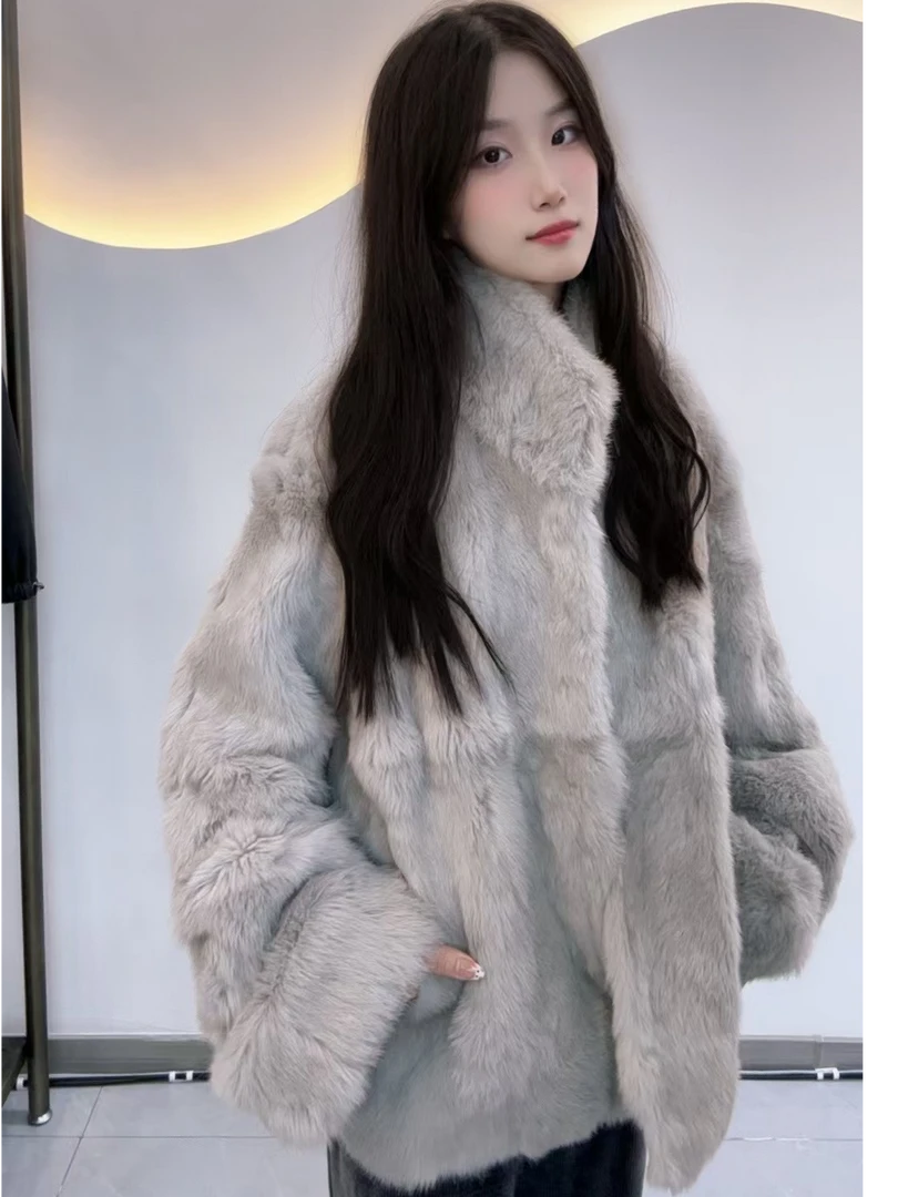 【YiYi】推荐雪地精灵新款兔毛一体慵懒风冬季网红毛毛宽松外套