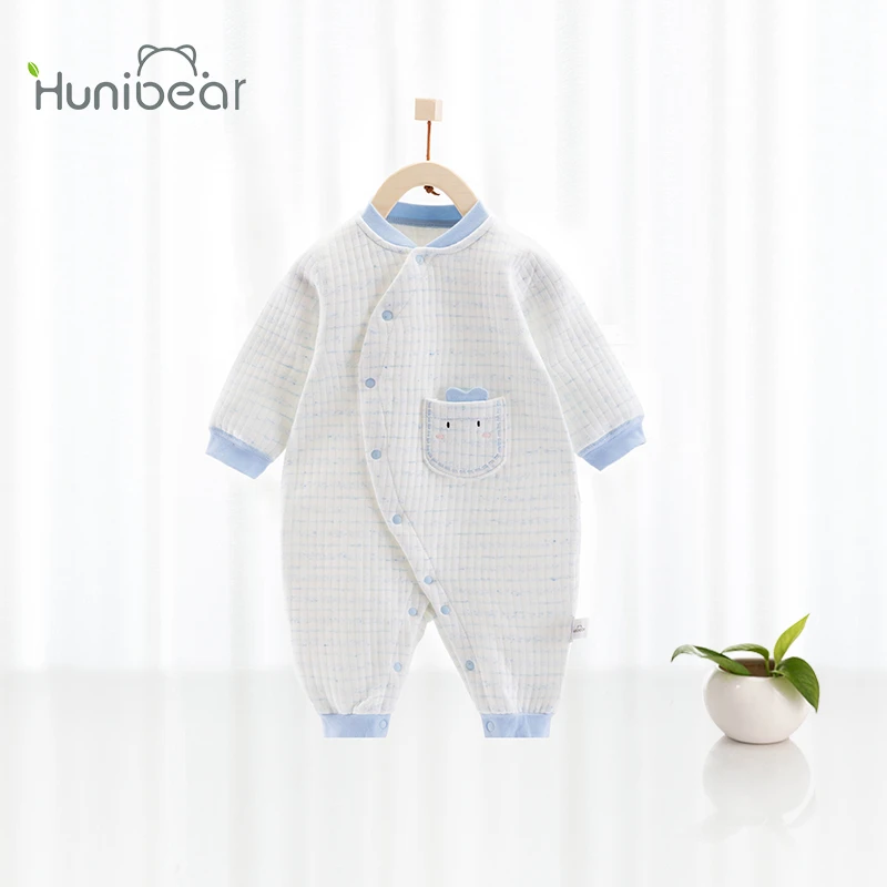 婴儿衣服冬季保暖睡衣婴幼儿可爱三层夹棉哈衣爬服女宝时尚连体衣