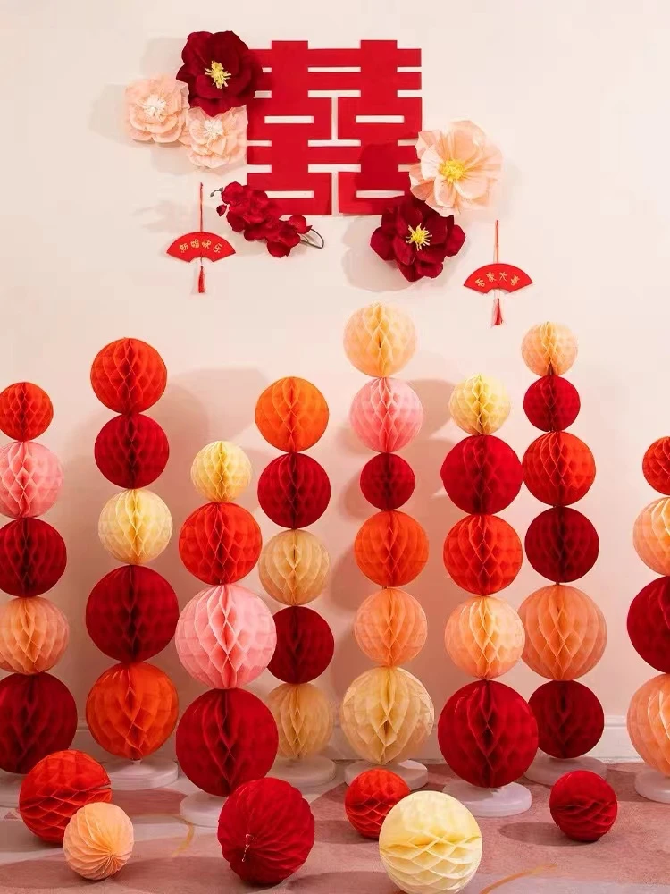 【千禧】结婚蜂窝球立柱装饰婚房布置客厅拍照道具