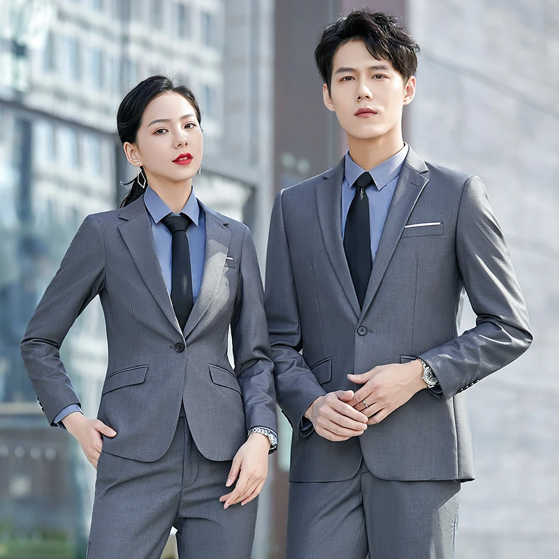 黑色西装套装男女同款商务气质销售西服工服面试售楼部职业装工装