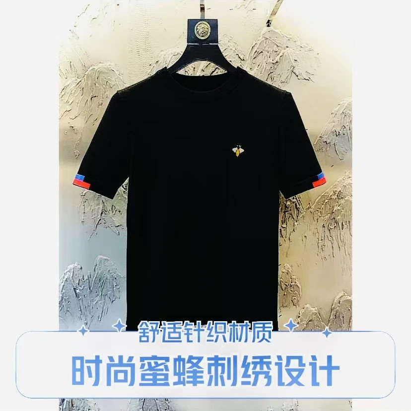 男款春季经典圆领轻奢时尚刺绣针织半袖小蜜蜂