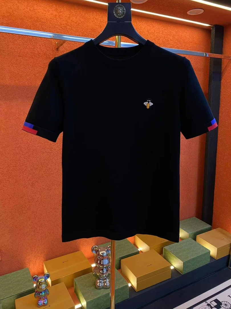 25年早春爆款针织衫半袖小蜜蜂刺绣经典百搭圆领半袖