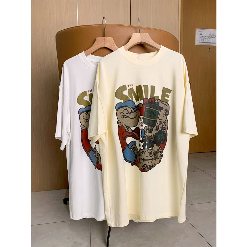 孕妇中长款t恤夏季短袖2024新款时尚纯棉上衣夏天卡通大码体恤衫