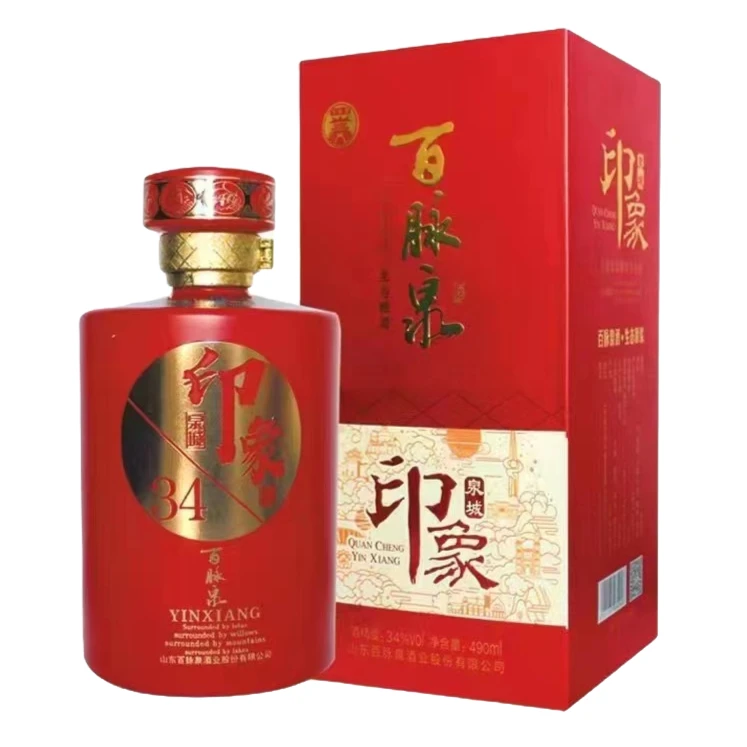 百脉泉山东百脉泉泉城印象红34度浓香型白酒整箱6瓶装34度490ml