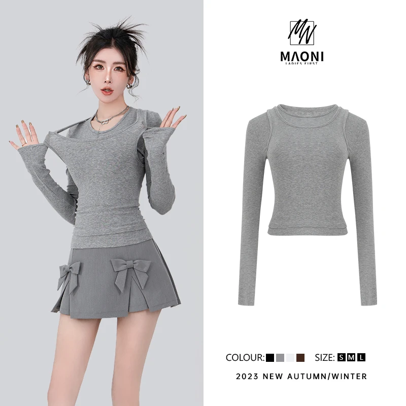 毛妮LADIESFIRST【甜入心怀】热力感穿搭 辣妹舒适贴身打底T恤D8612