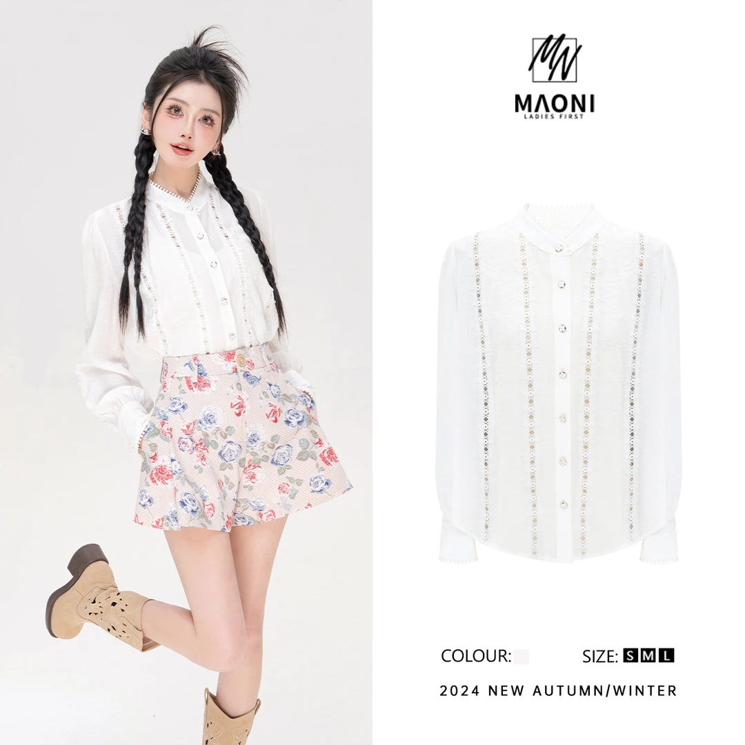 毛妮Peshe【南韩千金】2025秋款法式镂空时髦穿搭名媛风衬衫女D9605