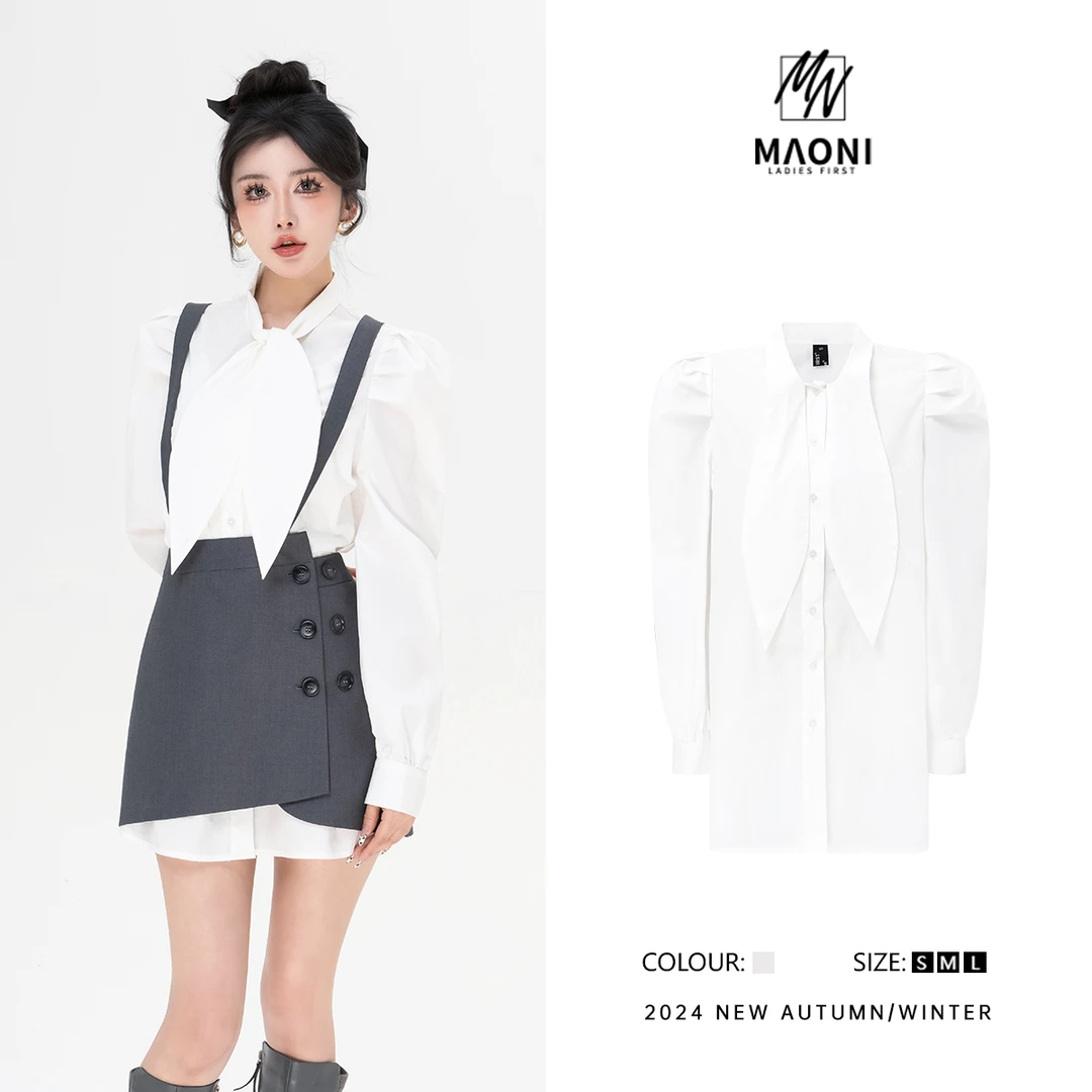 毛妮Peshe【风浅秋樱】2025秋冬泡泡袖甜美公主风纯色百搭衬衫D9831