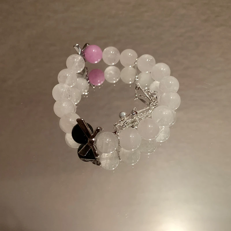 白碧玺手串玛瑙蝴蝶结甜酷女孩小众设计感手链9343-03